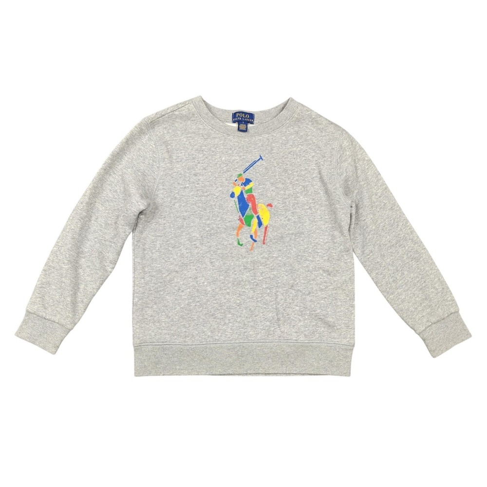 Polo Ralph Lauren Sweatshirt Kids 7 Gray Pullover Fleece Pony Graphic Logo